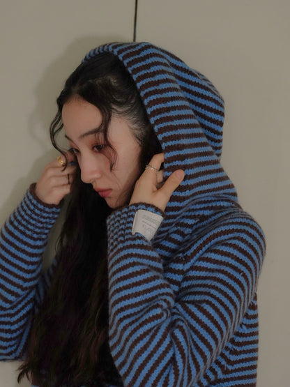 border knit zip hoodie