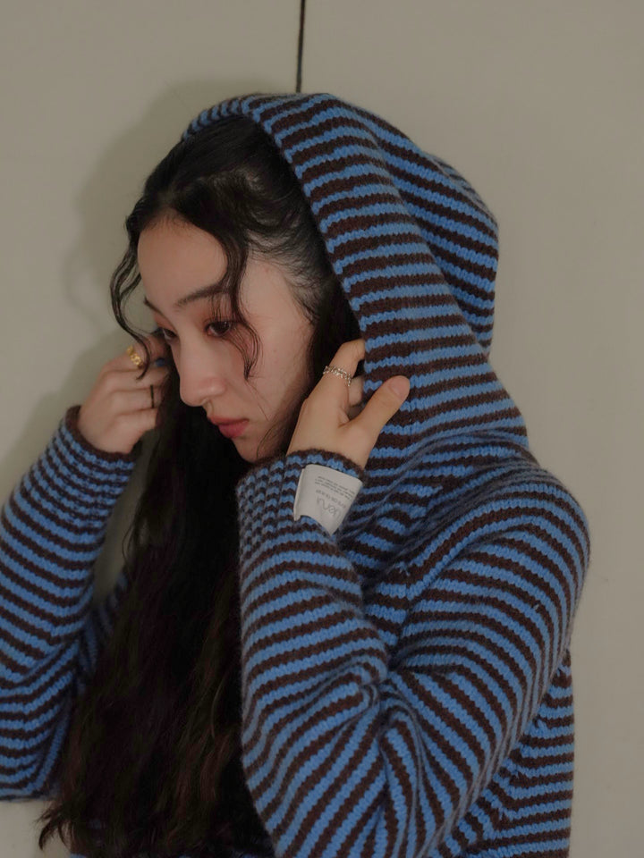 border knit zip hoodie