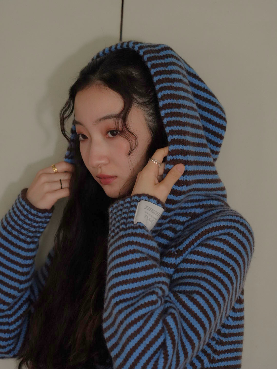 border knit zip hoodie