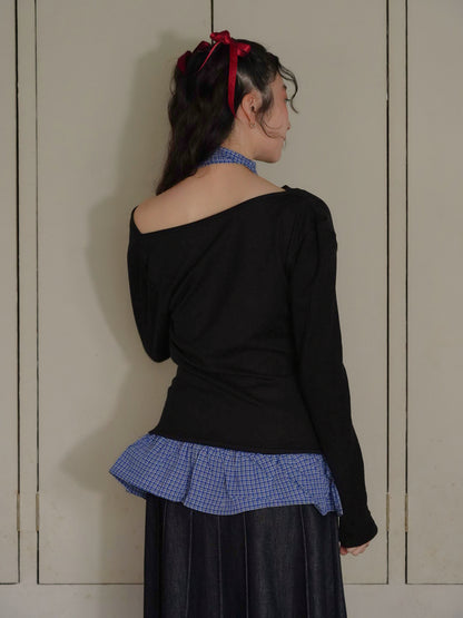 layered check offshoulder tee