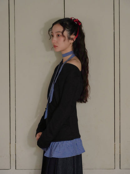 layered check offshoulder tee