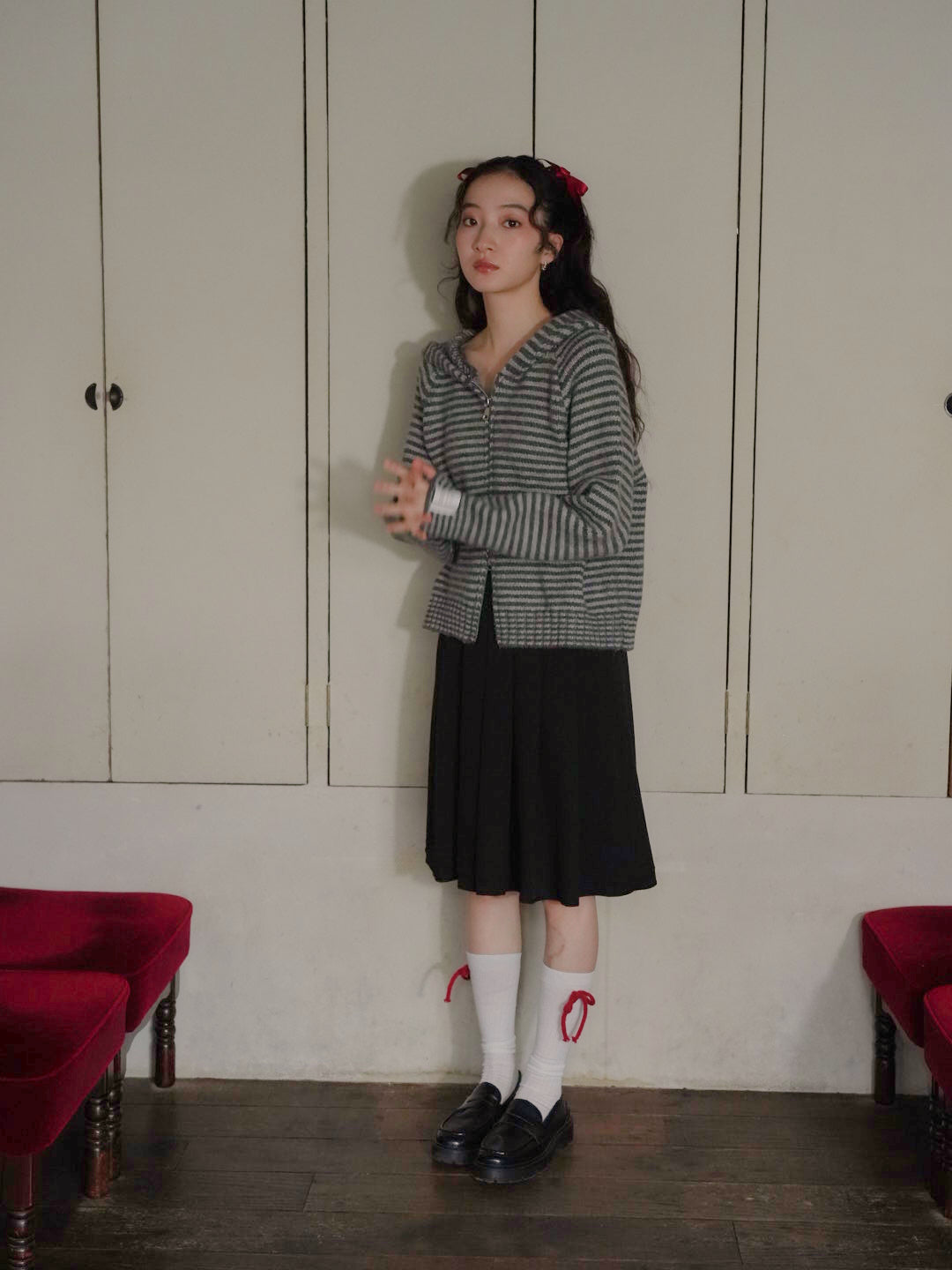 border knit zip hoodie