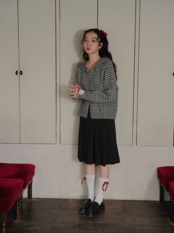 border knit zip hoodie