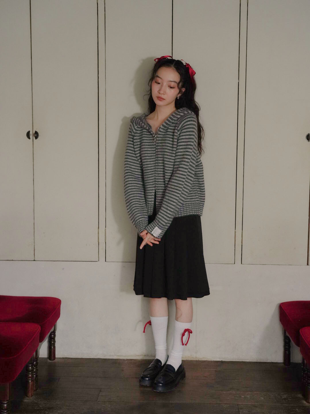 border knit zip hoodie