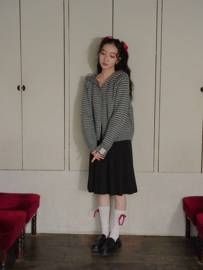 border knit zip hoodie