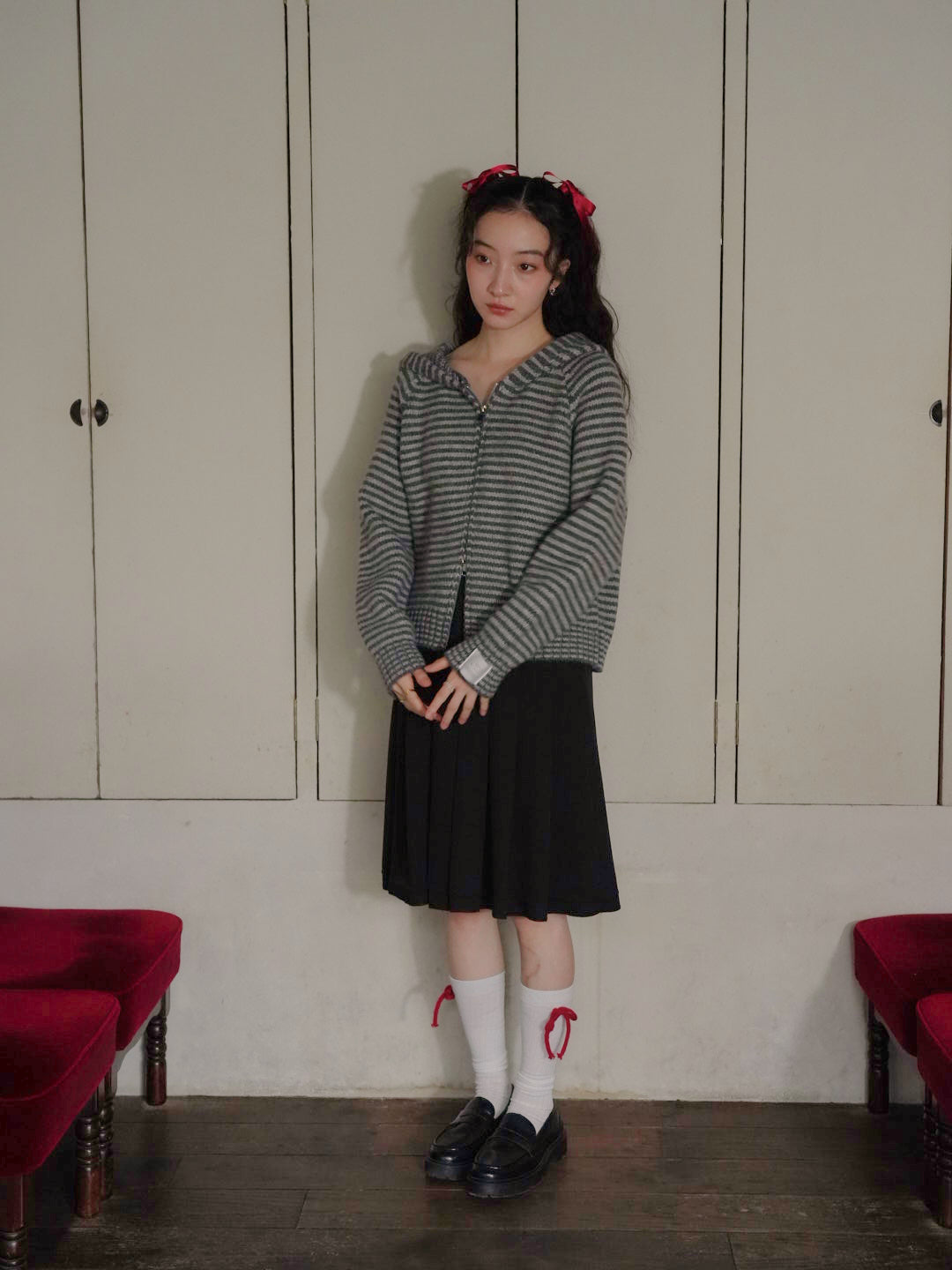 border knit zip hoodie