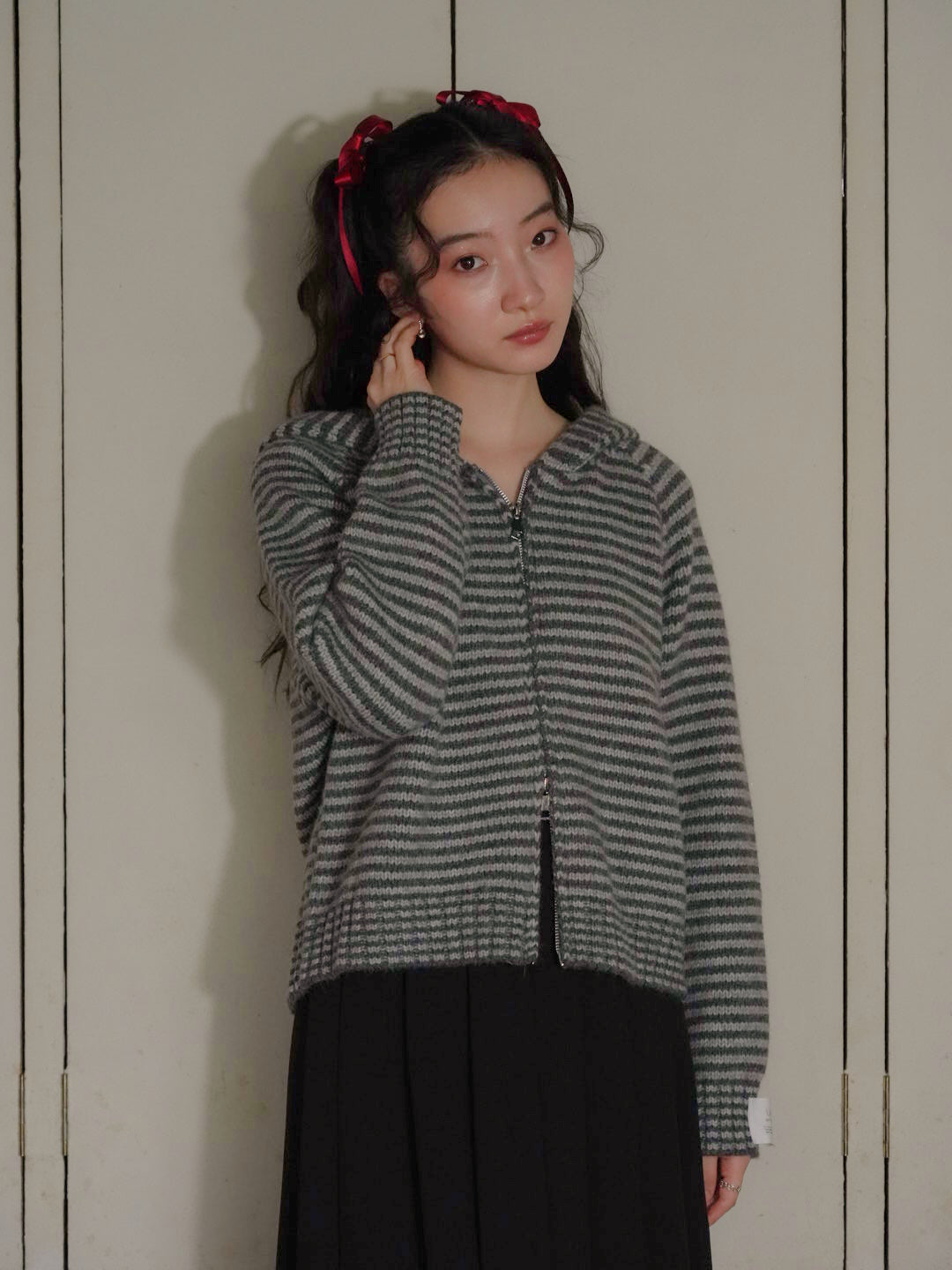 border knit zip hoodie