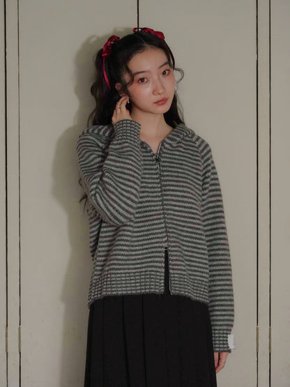 border knit zip hoodie