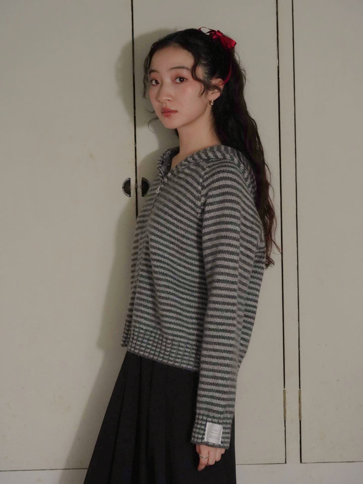 border knit zip hoodie