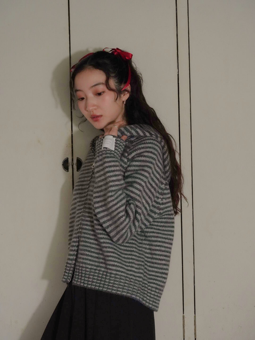 border knit zip hoodie