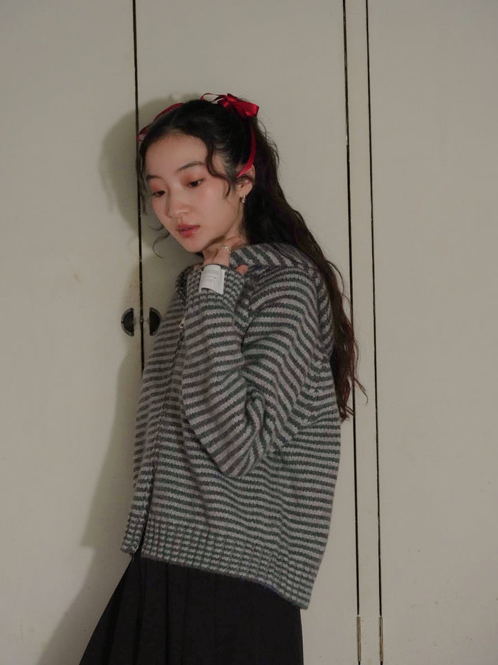 border knit zip hoodie