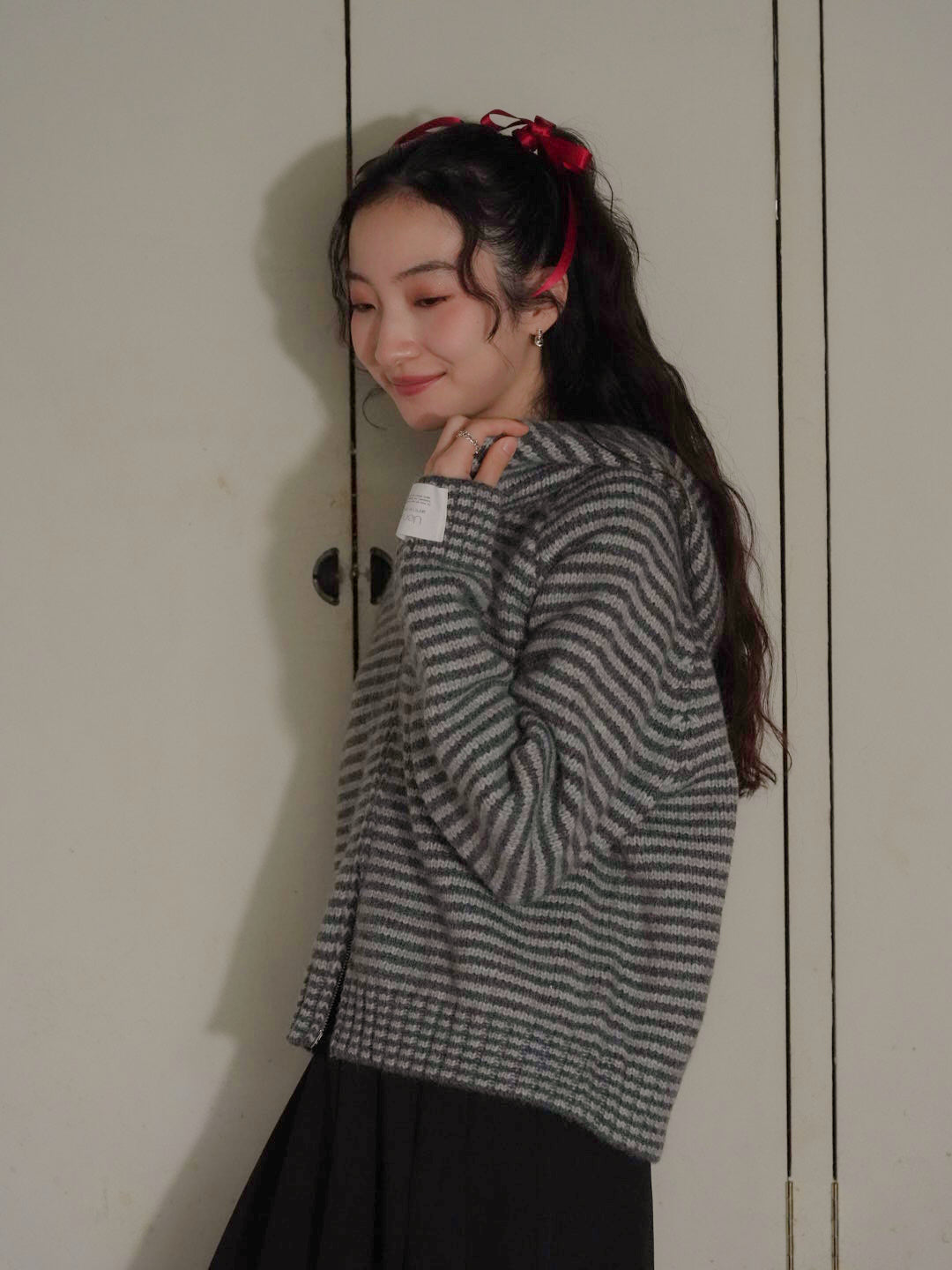 border knit zip hoodie