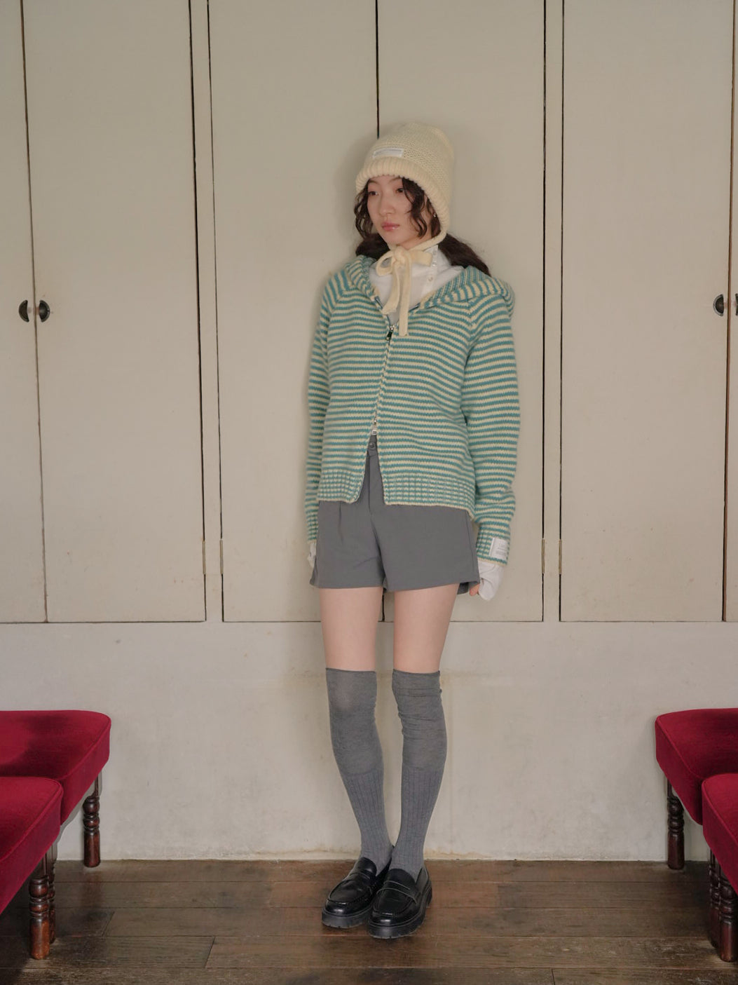 border knit zip hoodie