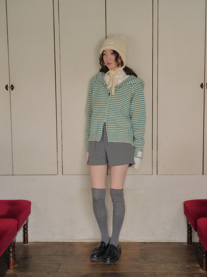 border knit zip hoodie