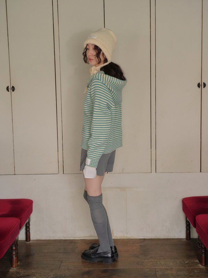 border knit zip hoodie