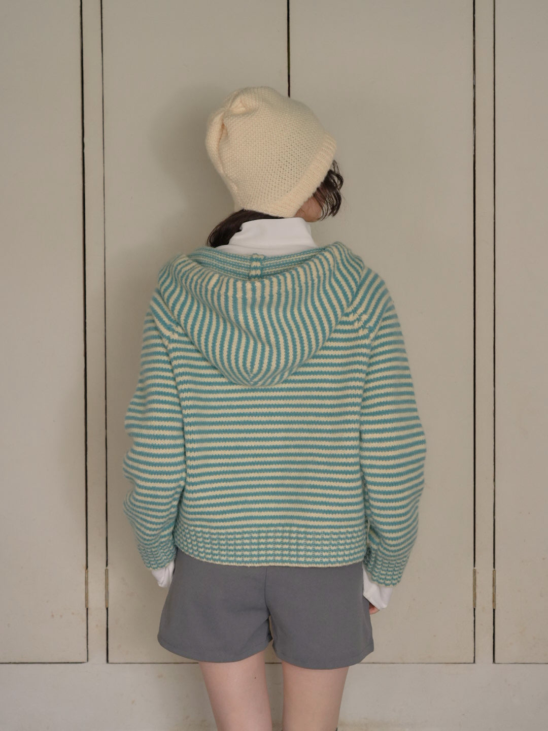 border knit zip hoodie