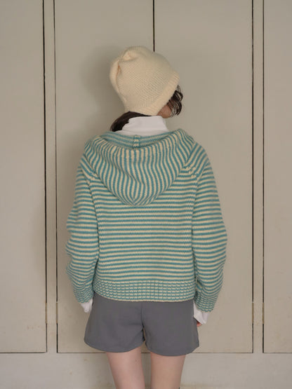 border knit zip hoodie