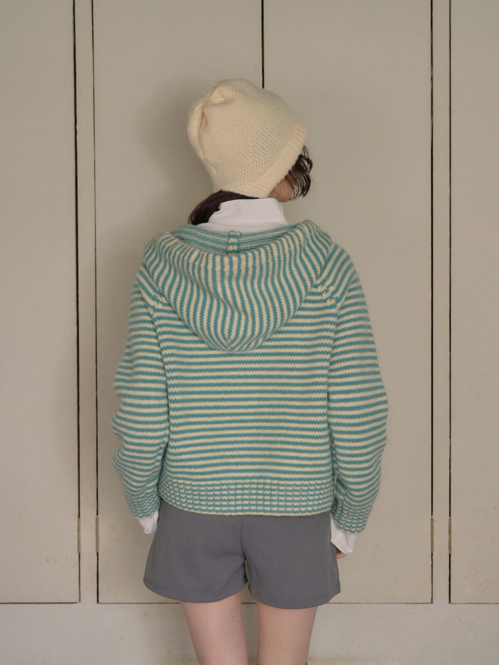 border knit zip hoodie