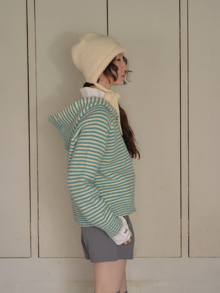 border knit zip hoodie