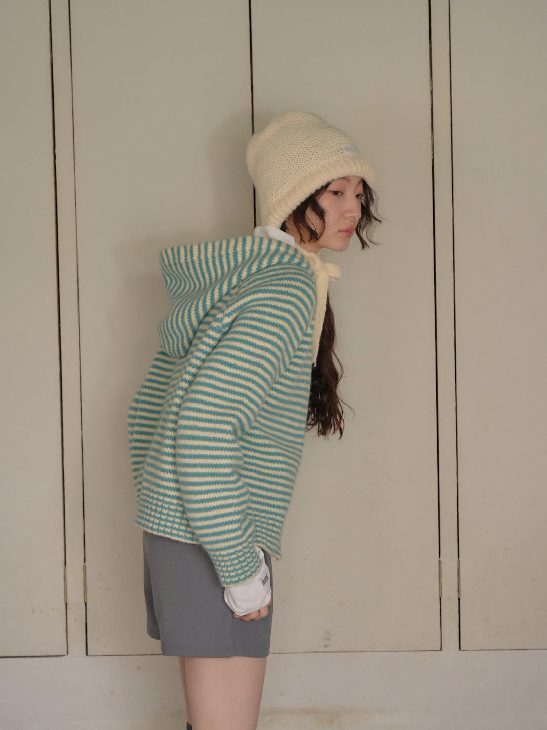 border knit zip hoodie