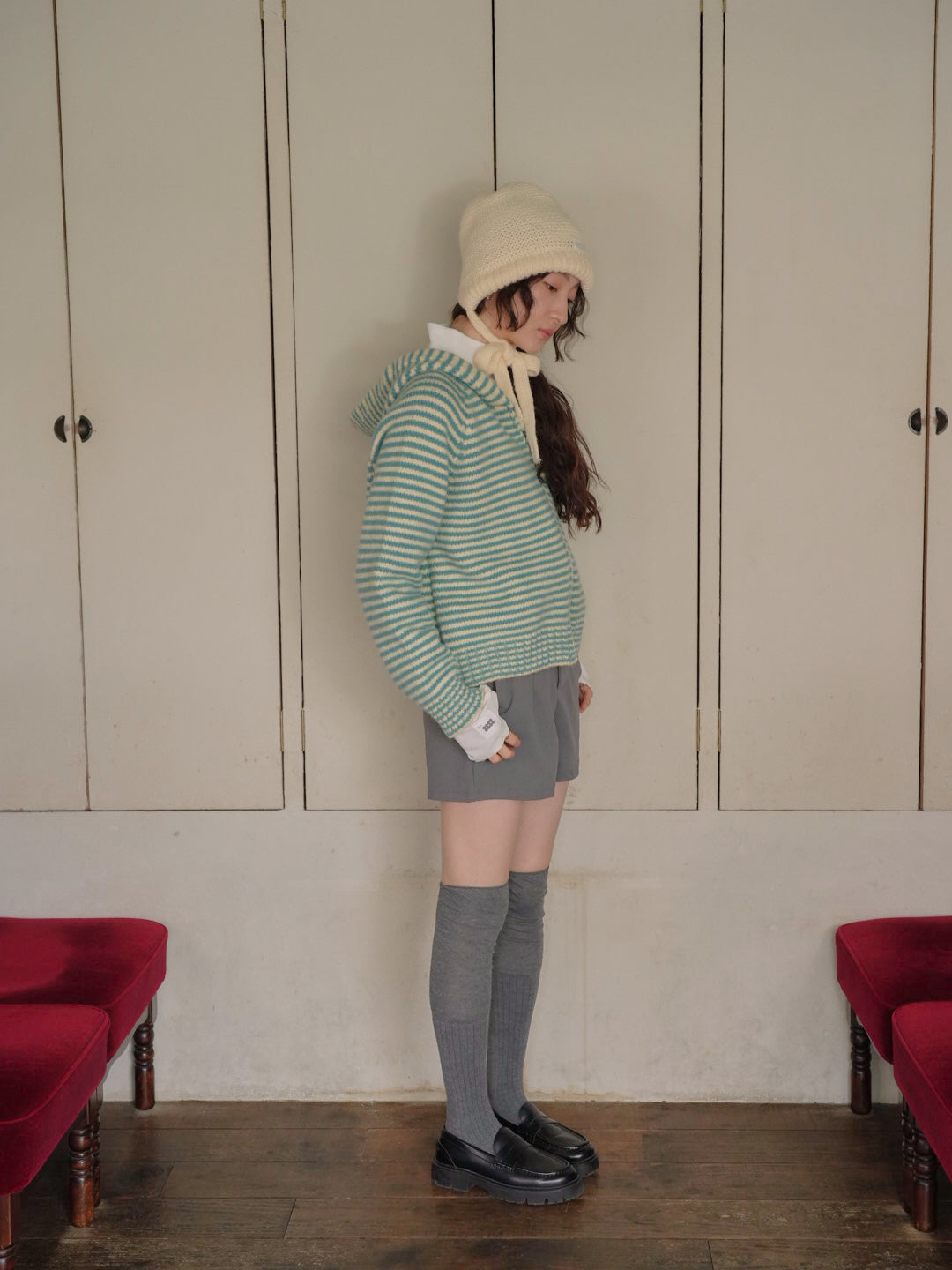 border knit zip hoodie