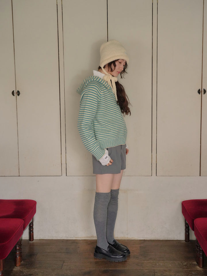 border knit zip hoodie