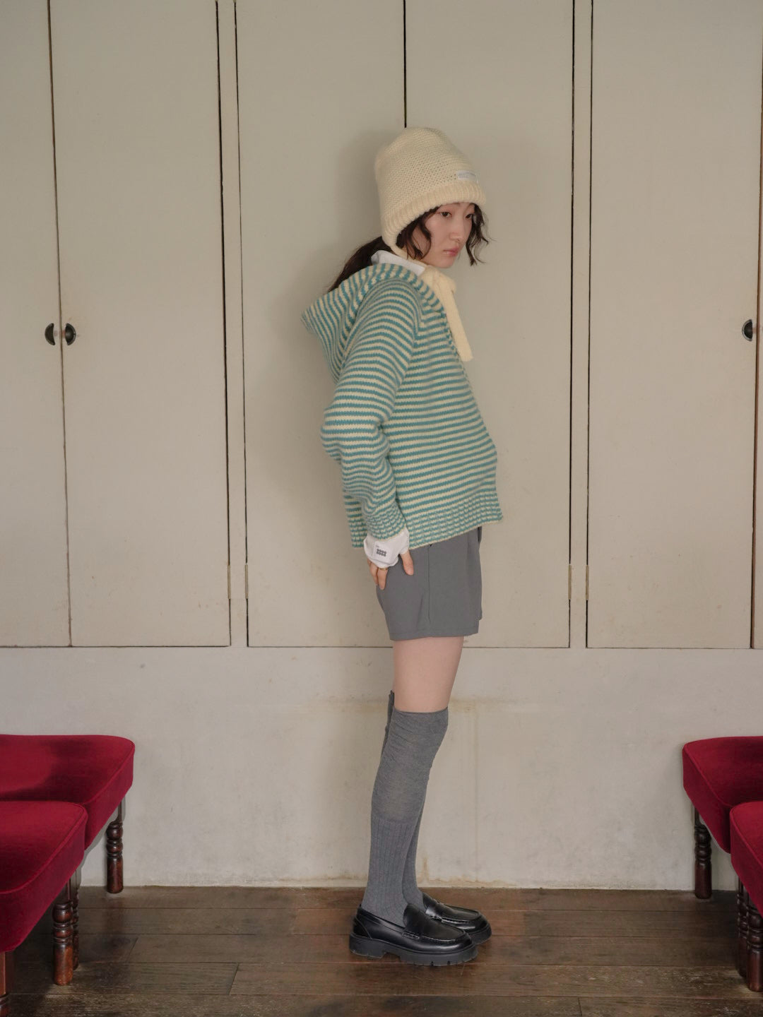 border knit zip hoodie