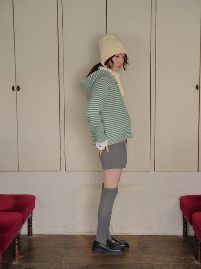 border knit zip hoodie