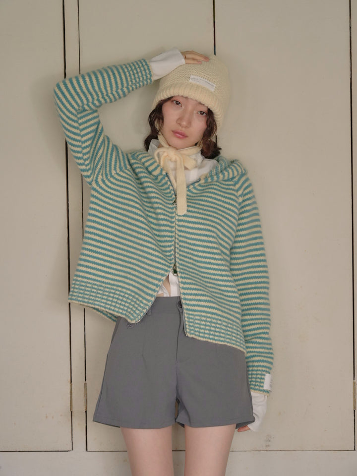 border knit zip hoodie