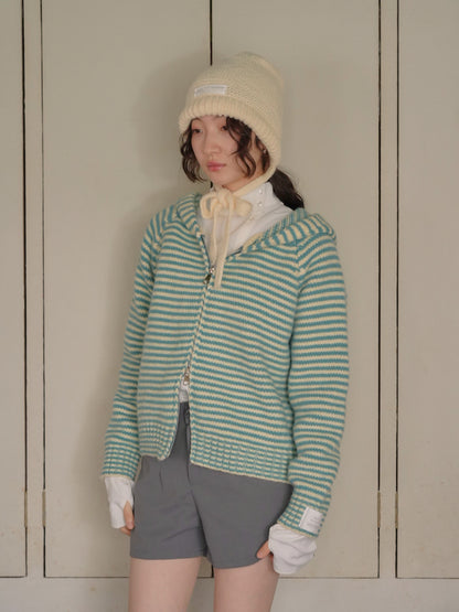 border knit zip hoodie