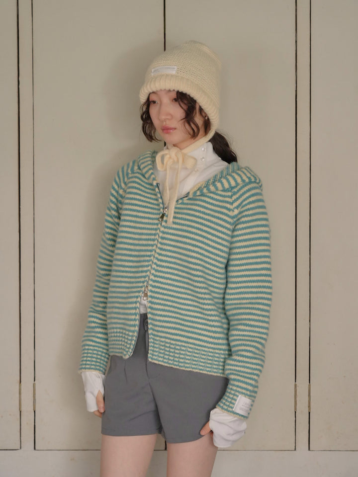 border knit zip hoodie