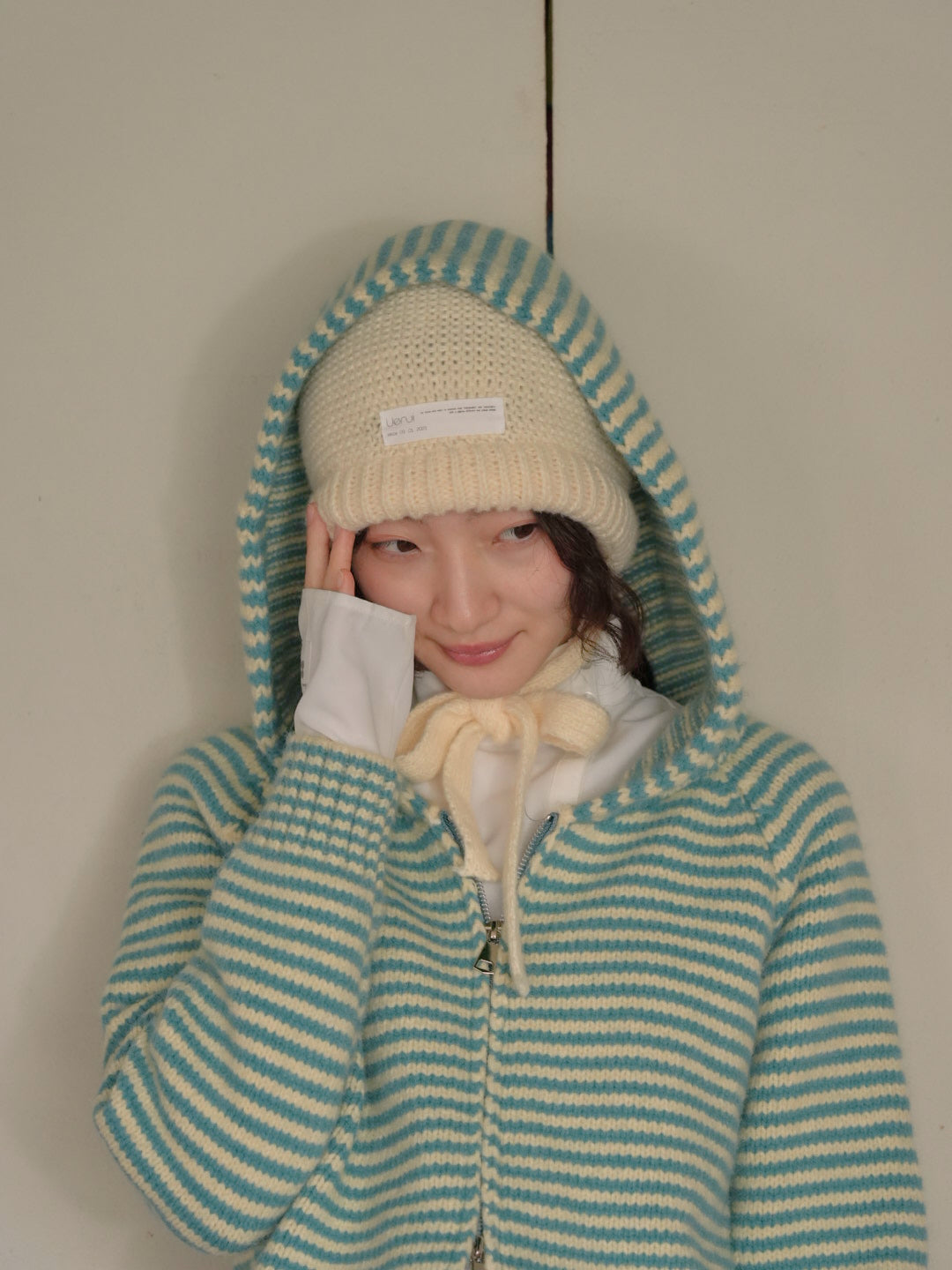 border knit zip hoodie