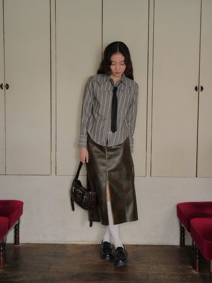 faux leather long skirt