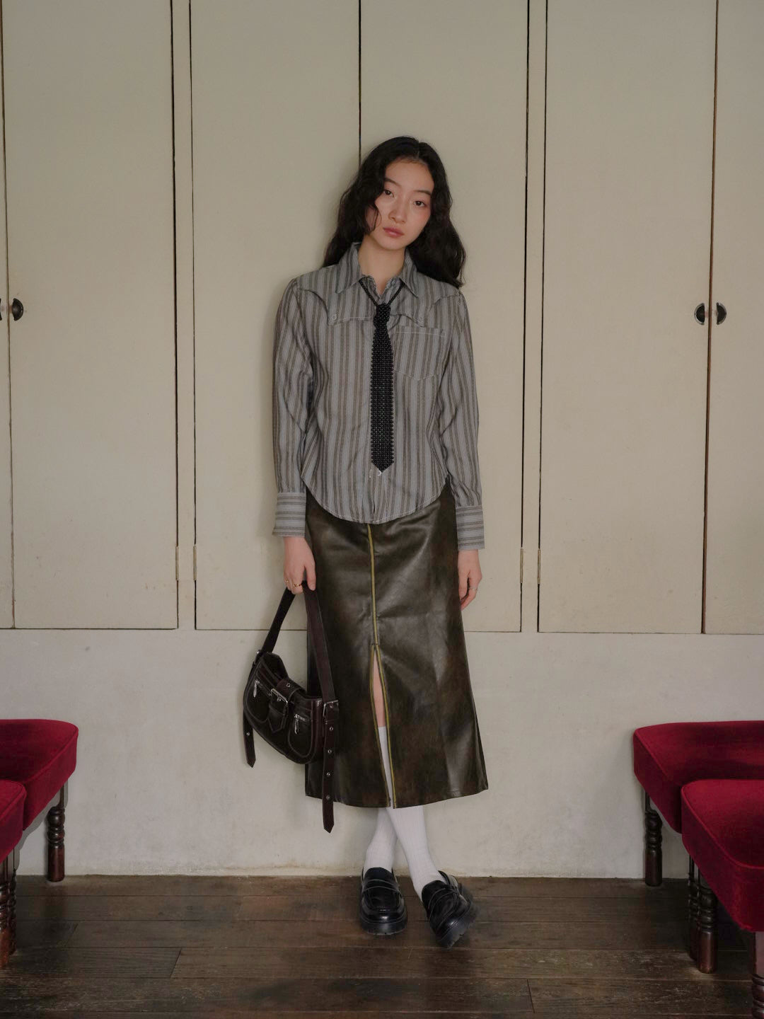 faux leather long skirt