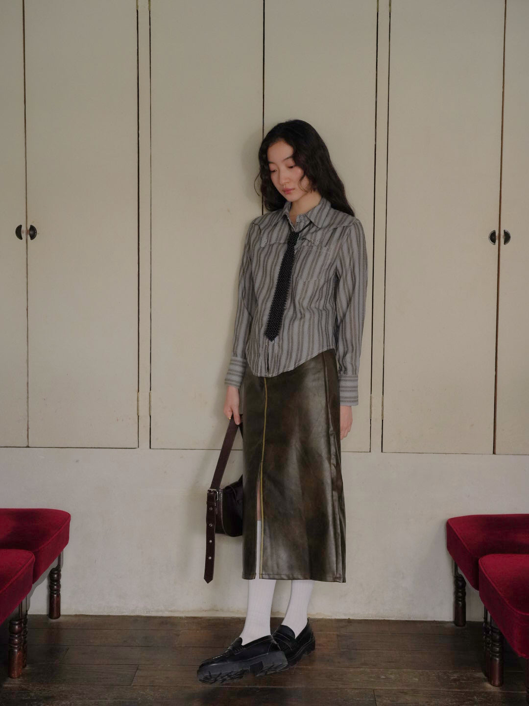 faux leather long skirt