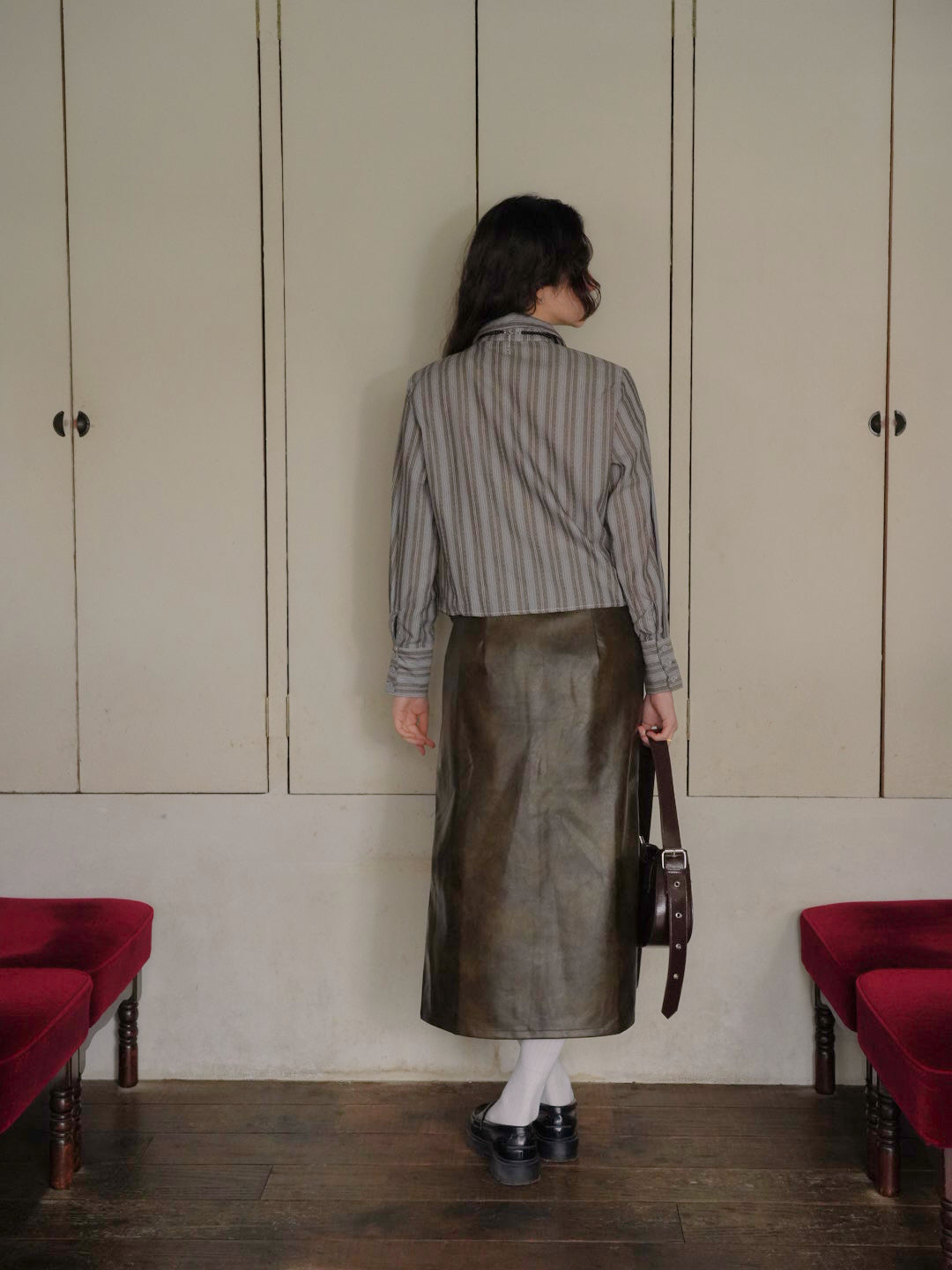 faux leather long skirt