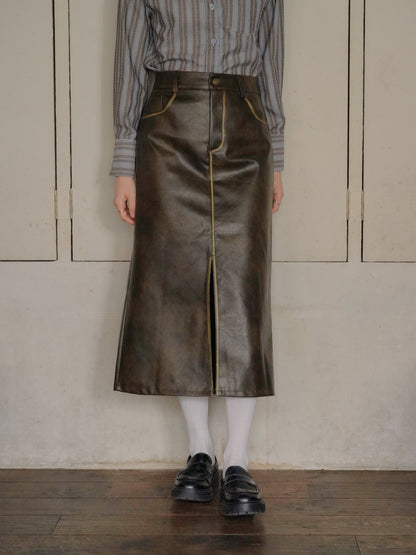 faux leather long skirt