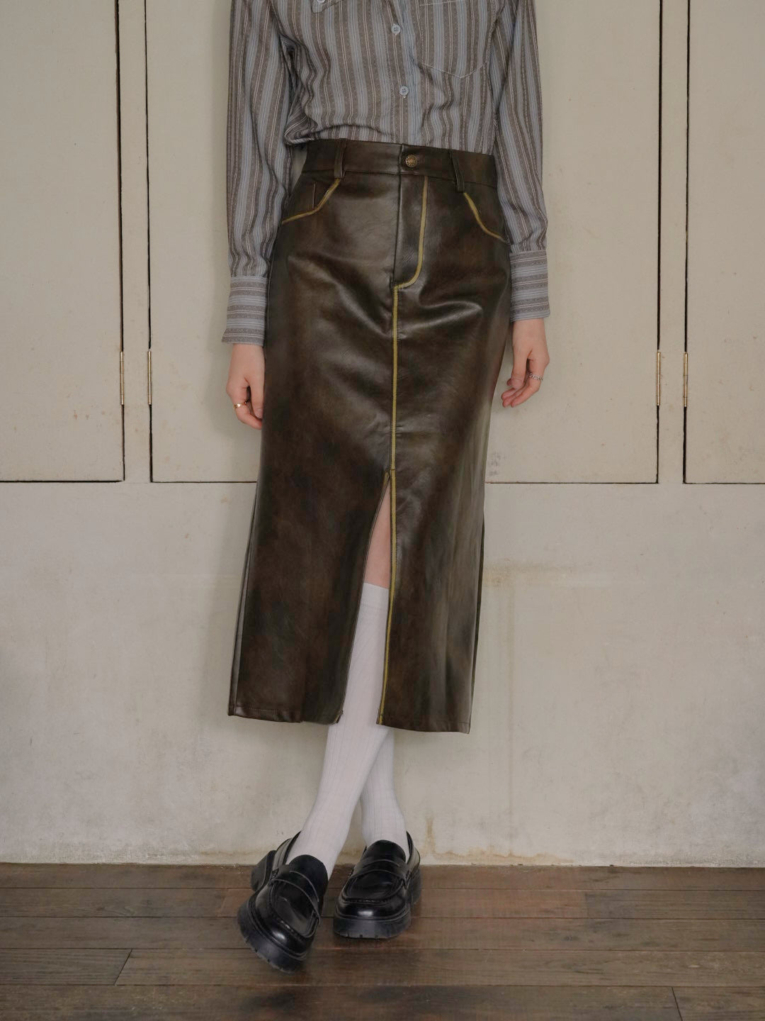 faux leather long skirt