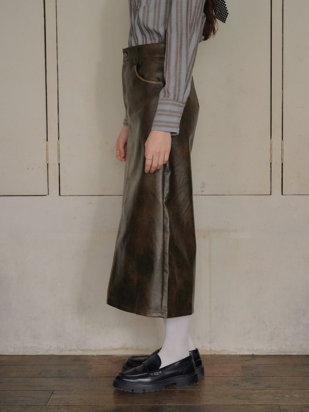 faux leather long skirt