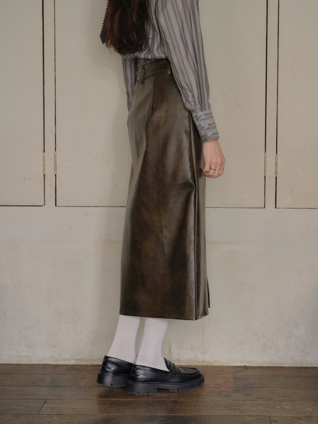 faux leather long skirt