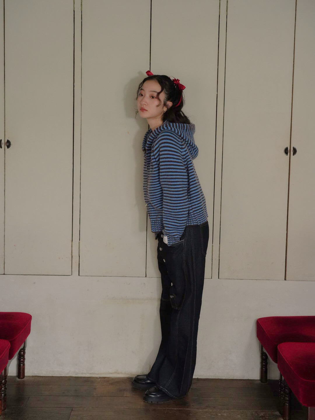 border knit zip hoodie