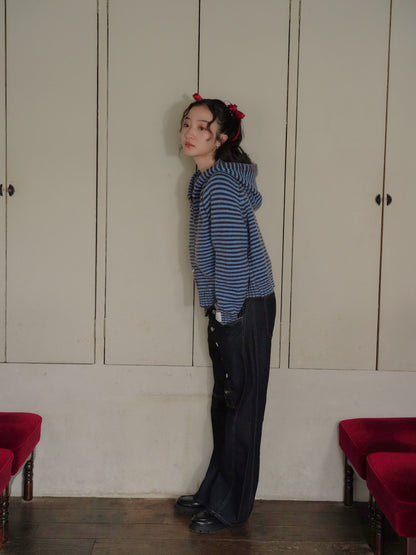 border knit zip hoodie