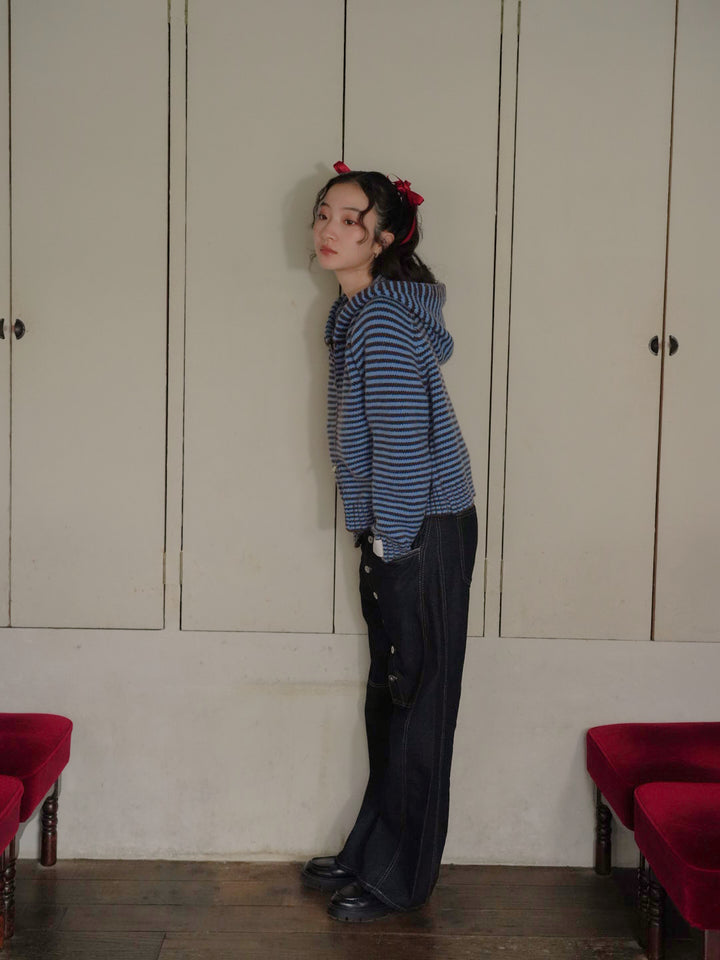 border knit zip hoodie