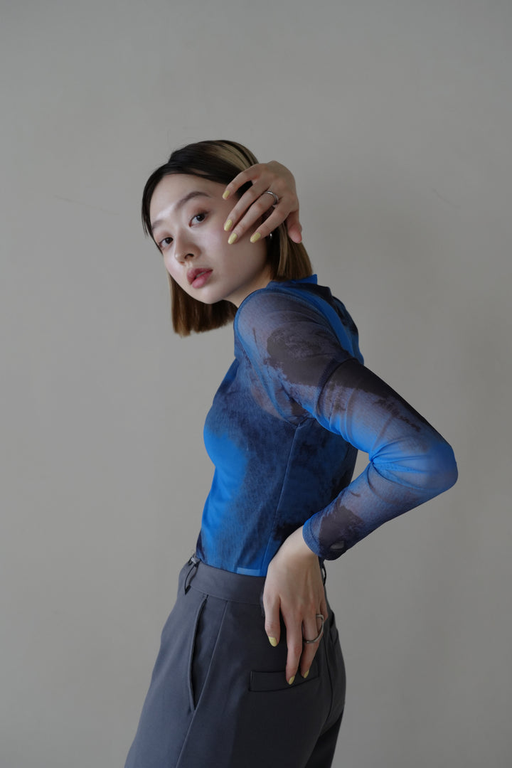 marble high neck sheer tops