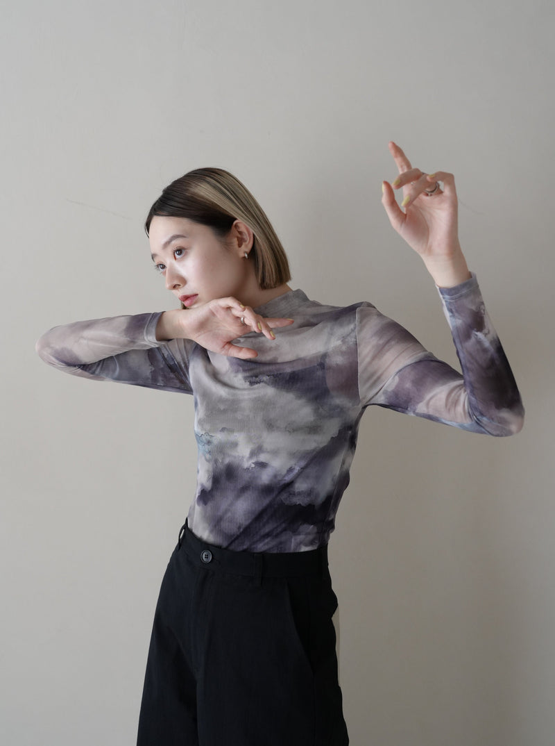 marble high neck sheer tops